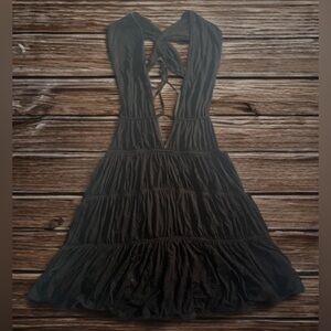 Indah Black Backless Tiered Halter Dress